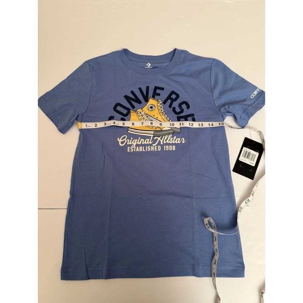 Converse Boy's T Shirt Medium Blue Yellow Sneakers Graphic NWT
